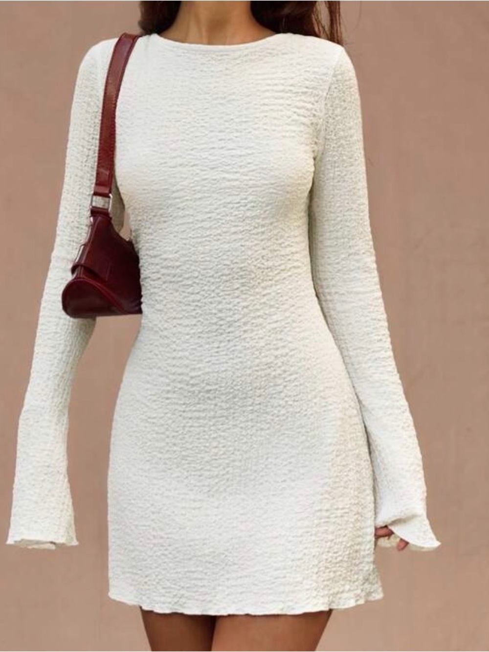 Forever 21 Cream Long-Sleeve Textured Mini Dress